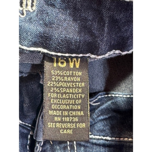 Love Indigo Womens Jeans 16W Blue Embellished Cross Pocket Capri Cropped - Picture 3 of 3